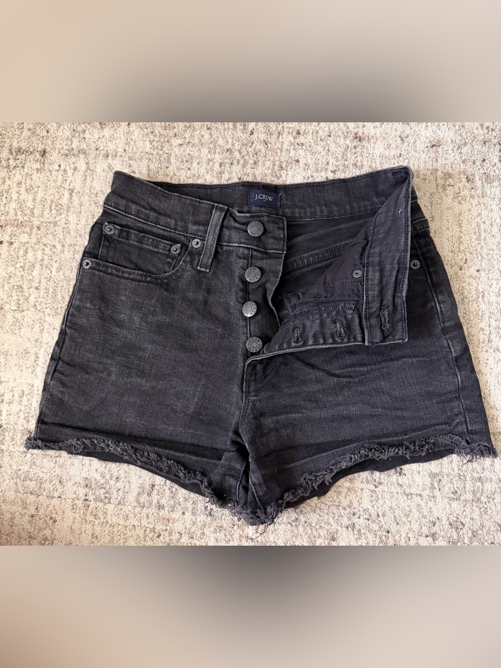 J. Crew Black High-Rise Button-Fly Denim Shorts